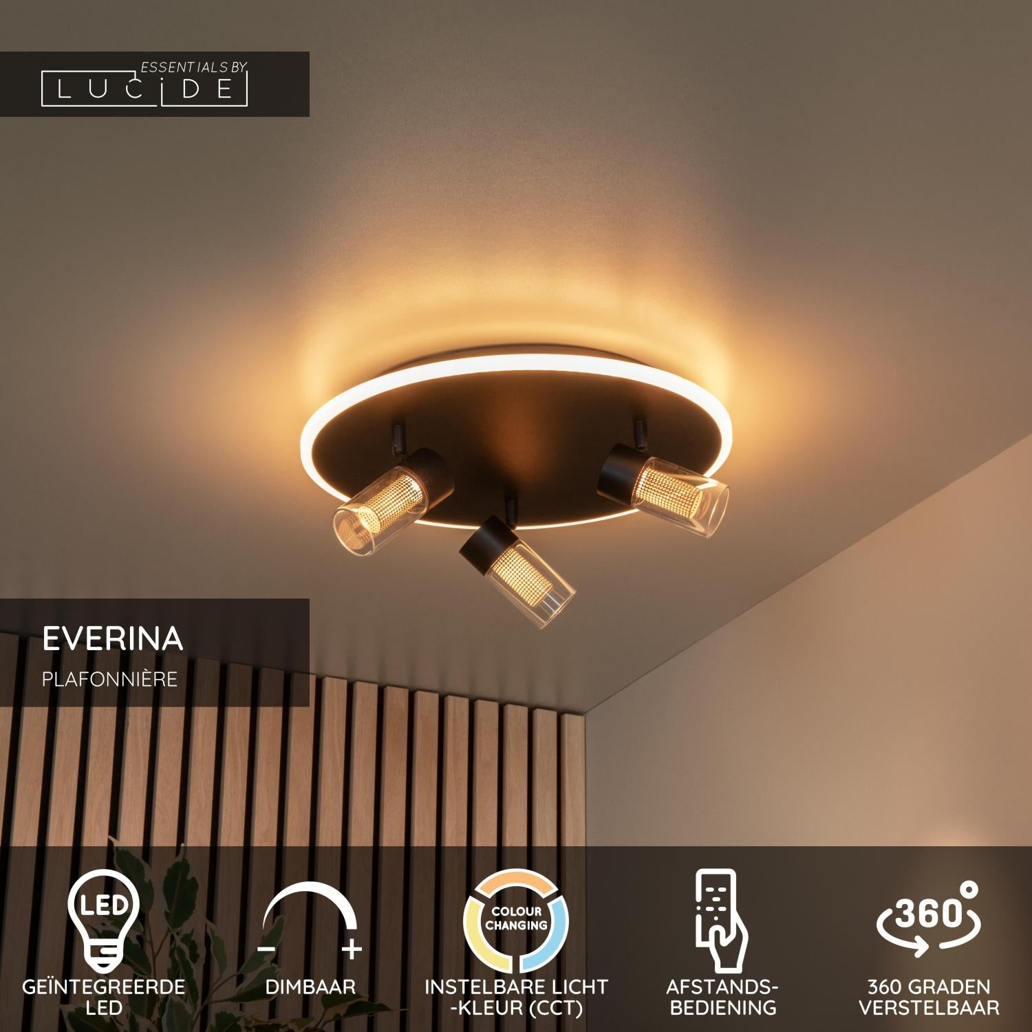 EVERINA - Plafonnier - Ø 40 cm - LED Var. - CCT - 2200K/6500K - Noir | Essential