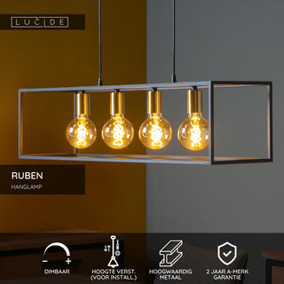 RUBEN - Hanglamp - 4xE27 - Zwart