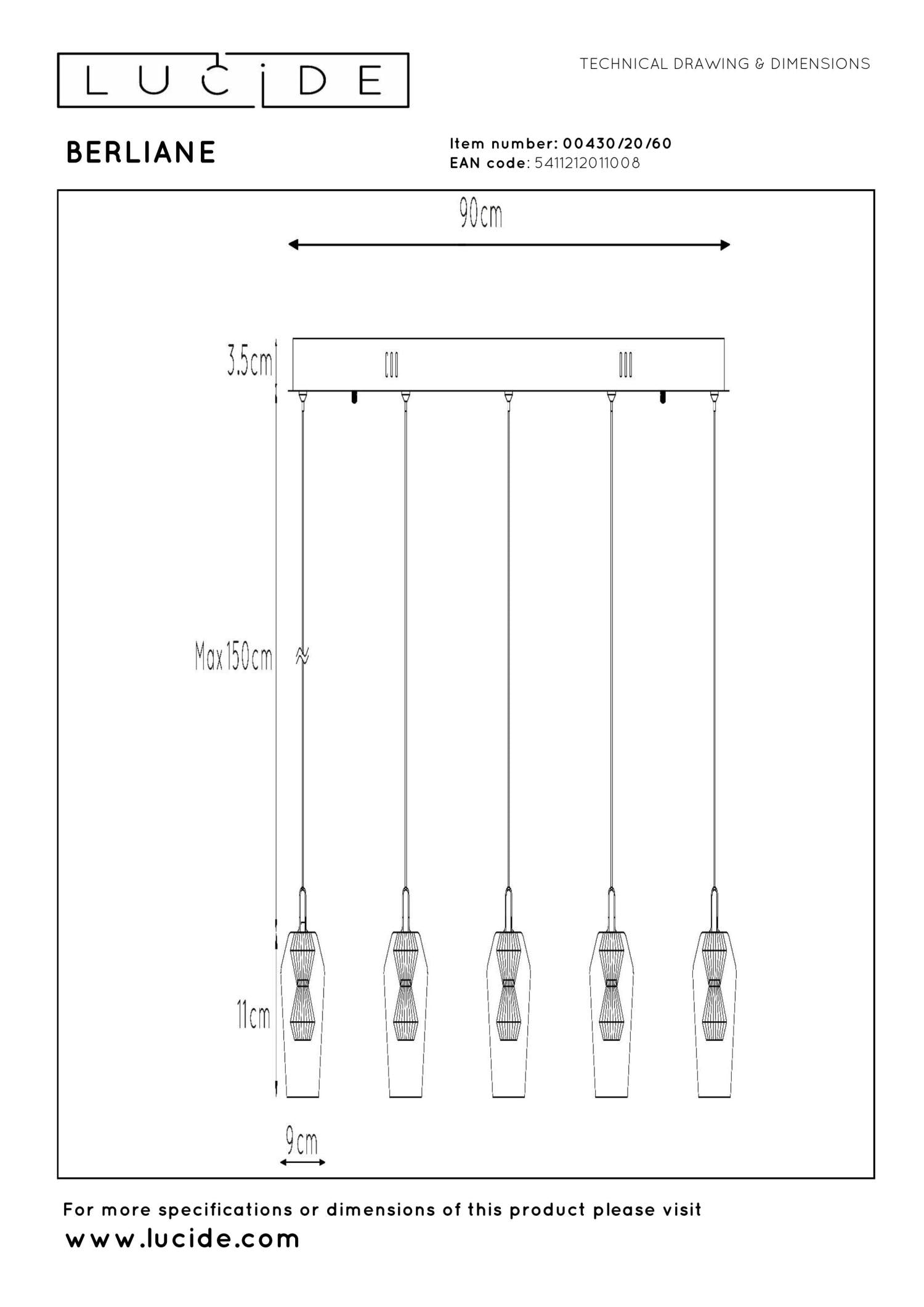 BERLIANE - Pendant light - LED Dimmable - 5x4W 2700K - With replaceable LED module - Transparent | Essential