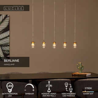 BERLIANE - Pendant light - LED Dimmable - 5x4W 2700K - With replaceable LED module - Transparent | Essential