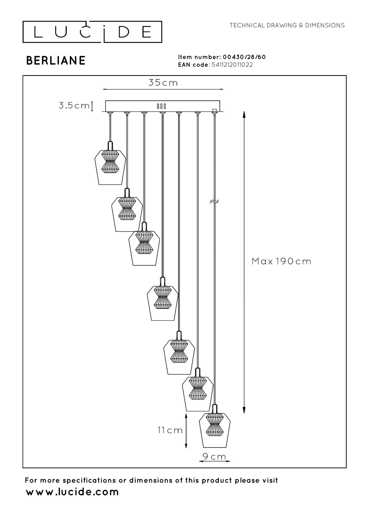 BERLIANE - Hanglamp - Ø 39 cm - LED Dimb. - 7x4W 2700K - Met vervangbare LED-module - Transparant | Essential