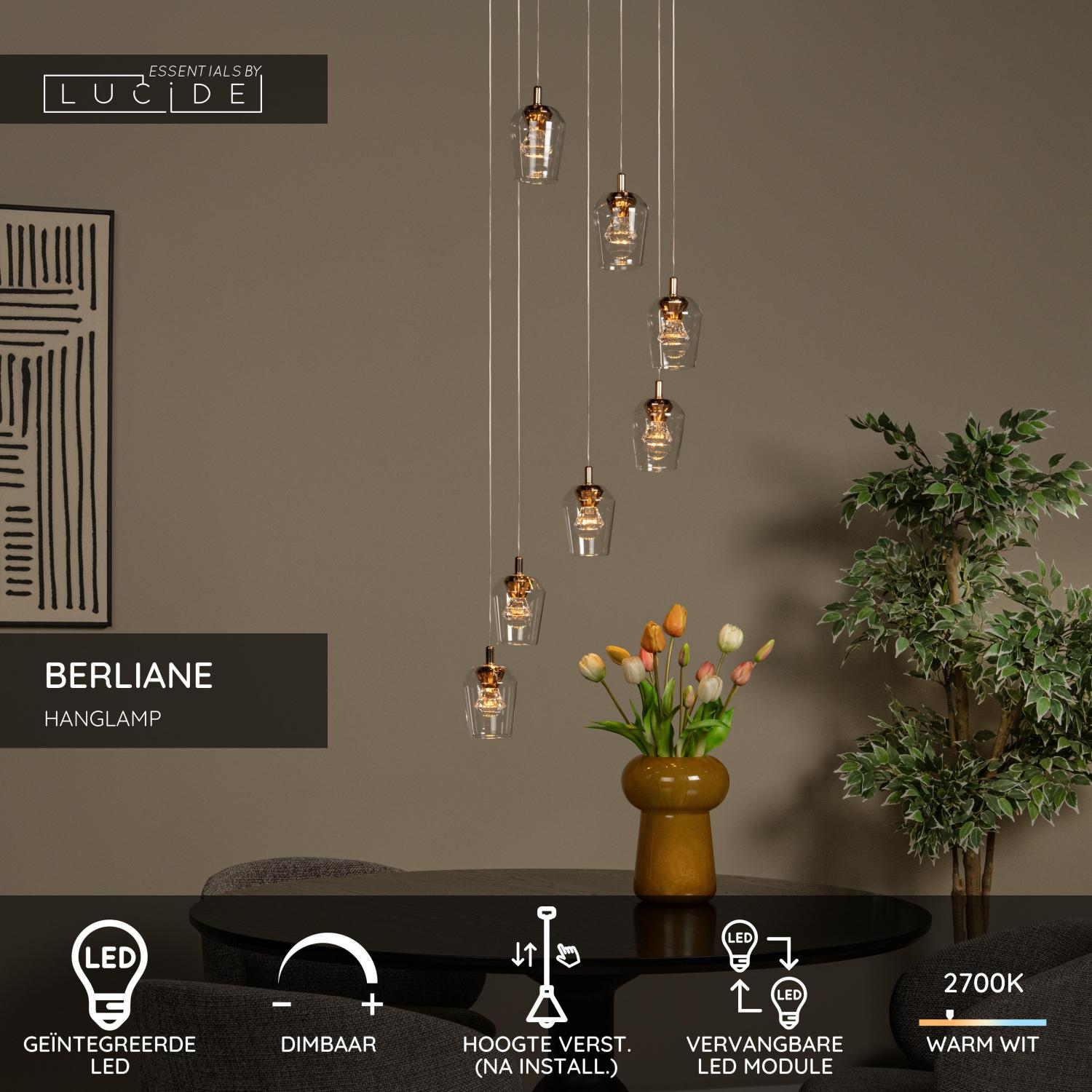 BERLIANE - Hanglamp - Ø 39 cm - LED Dimb. - 7x4W 2700K - Met vervangbare LED-module - Transparant | Essential