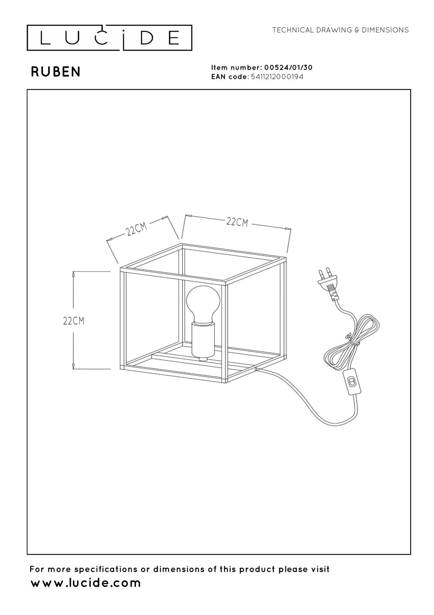 RUBEN - Lampe de table - 1xE27 - Noir