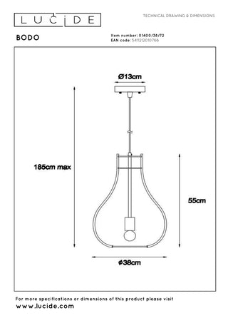 BODO - Suspension - Ø 38 cm - 1xE27 - Aspect bois clair