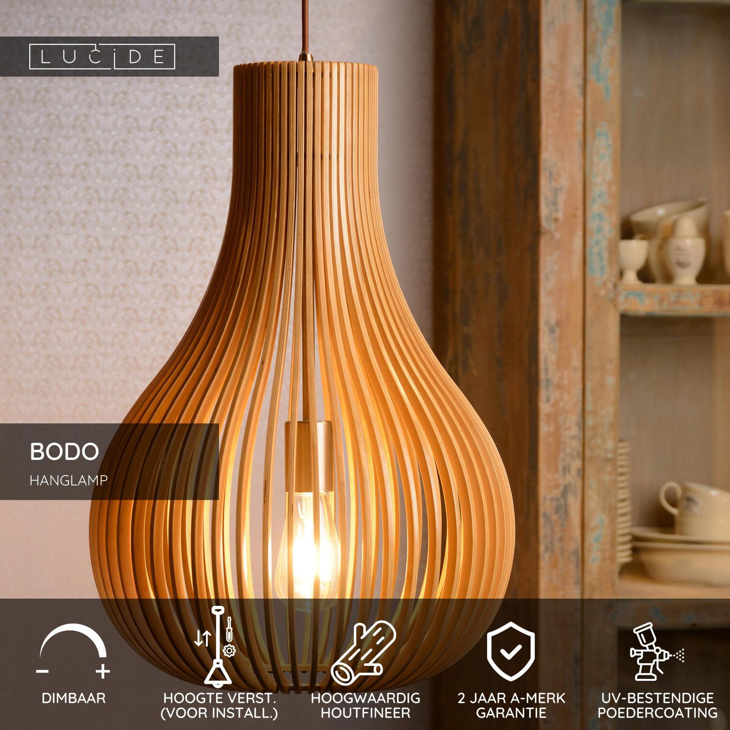 BODO - Suspension - Ø 38 cm - 1xE27 - Aspect bois clair