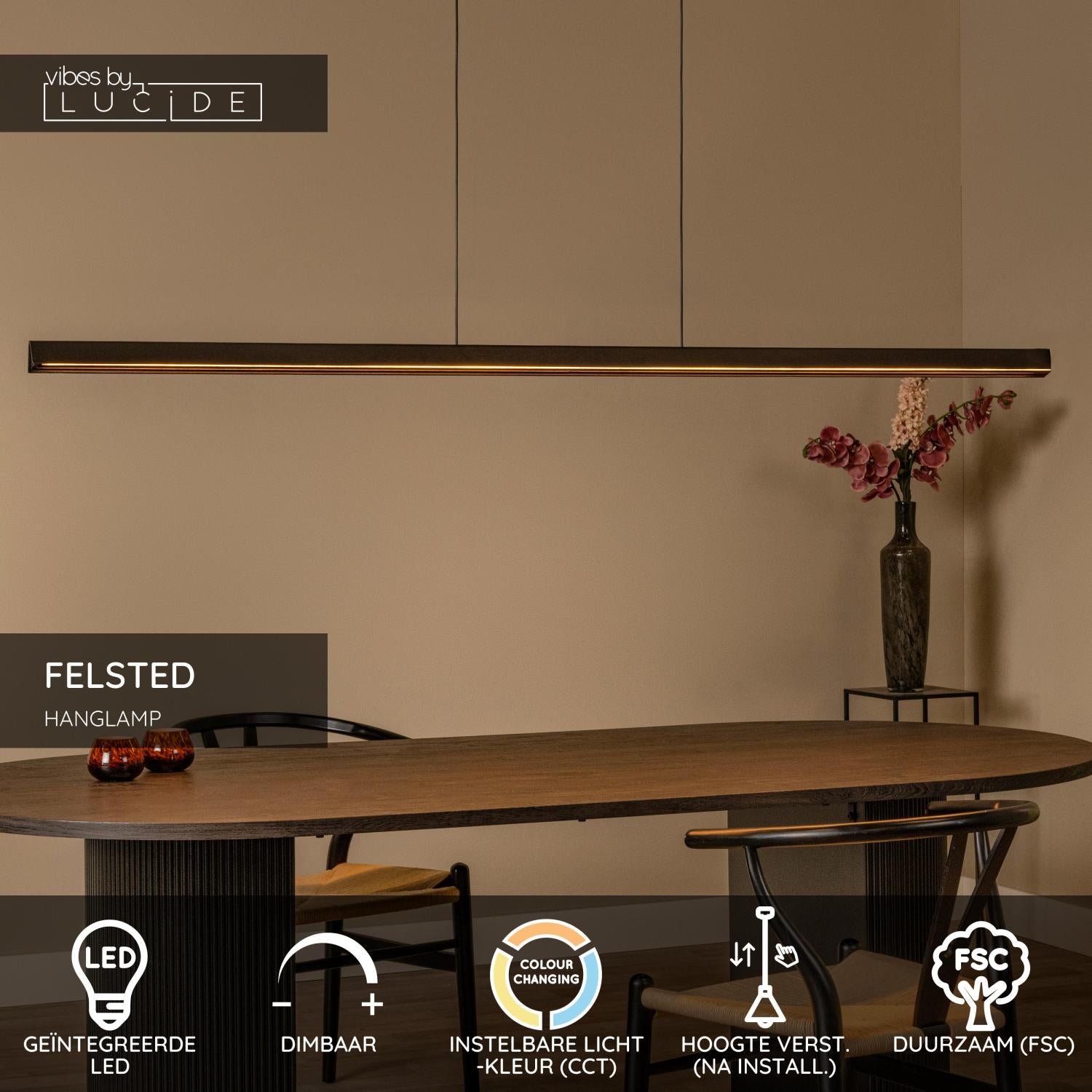 FELSTED - Pendant light - LED Dimmable - CCT - 1x28W 2200K/4000K - Black | Vibes