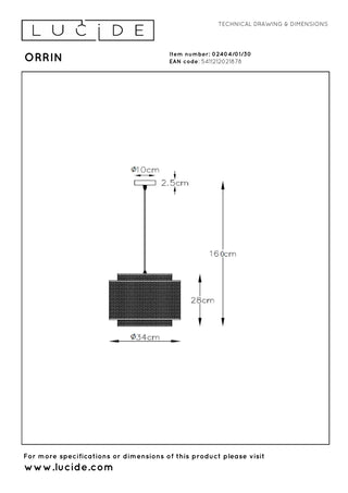 ORRIN - Hanglamp - Ø 34 cm - 1xE27 - Zwart