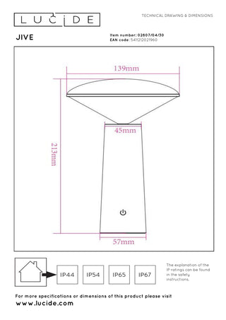 JIVE - Oplaadbare Tafellamp Binnen/Buiten - Accu/Batterij - Ø 13,7 cm - LED Dimb. - CCT - 1x3W 2800K/6500K - IP44 - Zwart