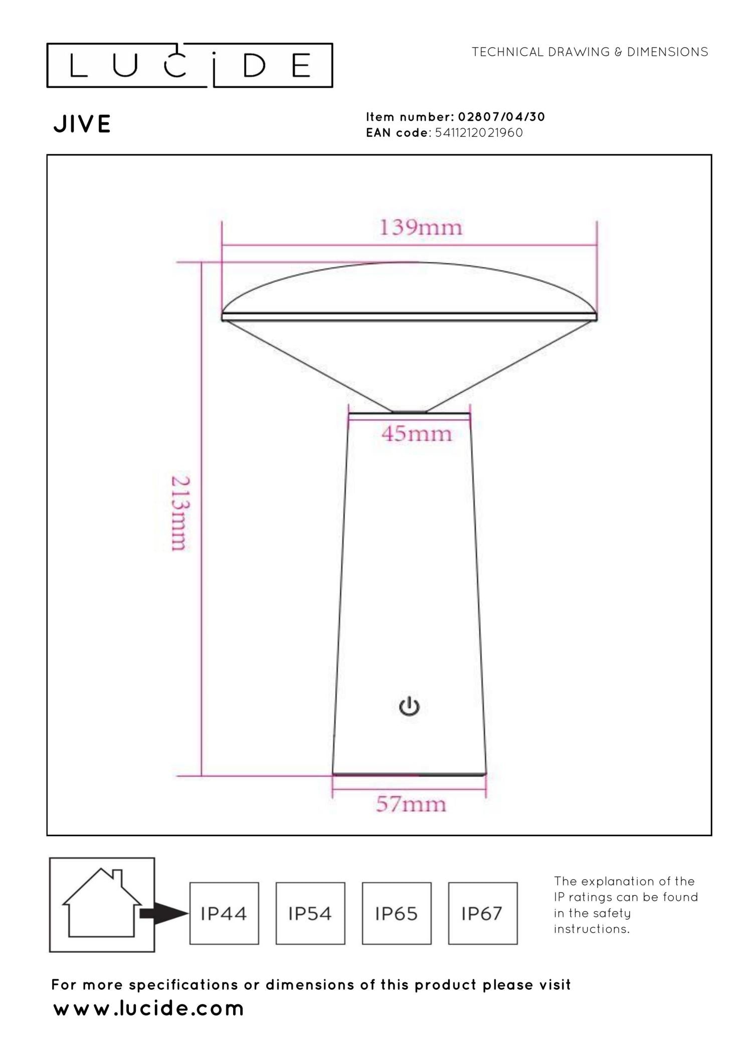 JIVE - Oplaadbare Tafellamp Binnen/Buiten - Accu/Batterij - Ø 13,7 cm - LED Dimb. - CCT - 1x3W 2800K/6500K - IP44 - Zwart