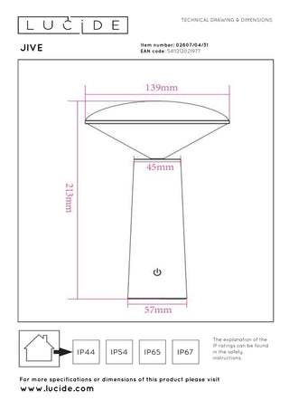 JIVE - Rechargeable table lamp Indoor/Outdoor - Battery - Ø 13.7 cm - LED Dimmable - CCT - 1x3W 2800K/6500K - IP44 - White