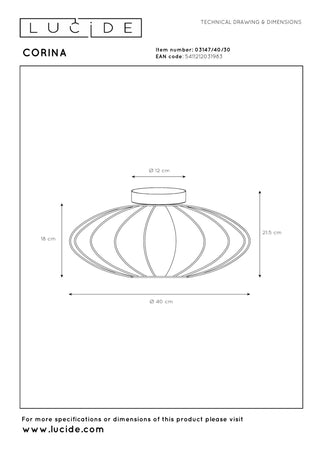 CORINA - Plafonnier - Ø 40 cm - 1xE27 - Noir