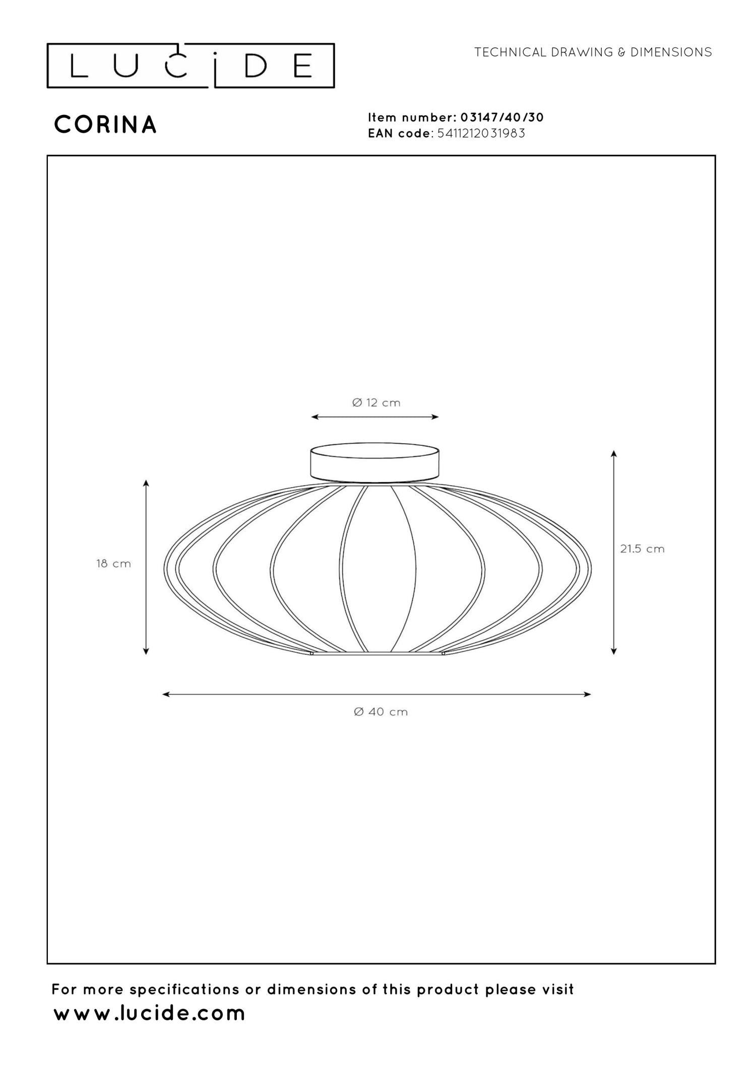 CORINA - Plafonnier - Ø 40 cm - 1xE27 - Noir