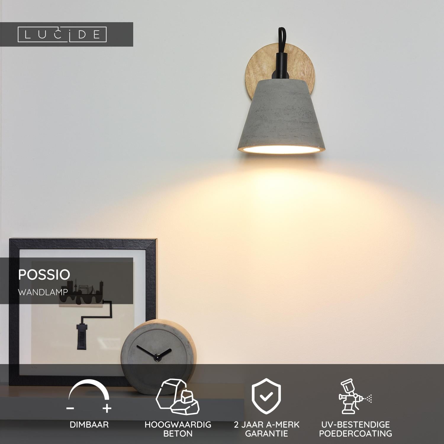 POSSIO - Wandlamp - 1xE14 - Grijs
