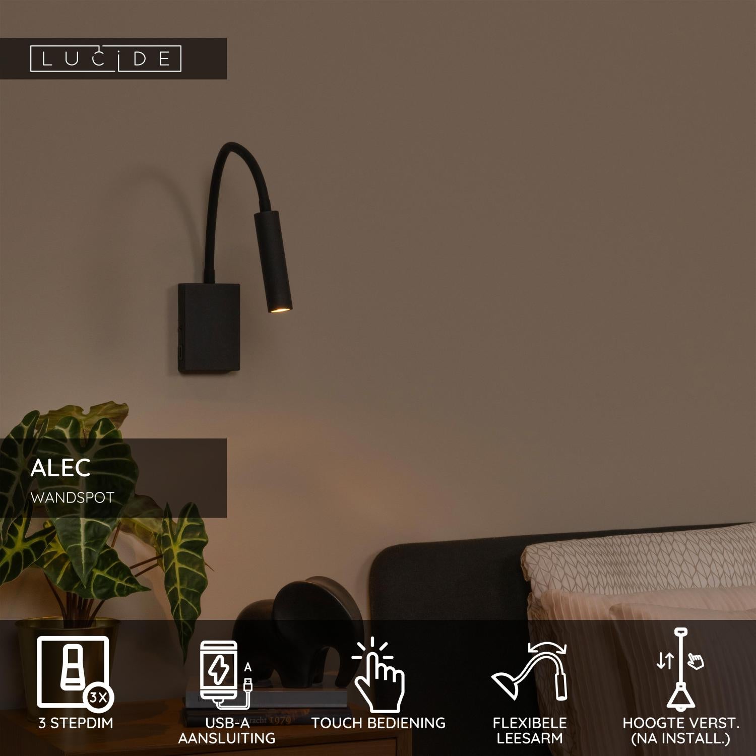 ALEC - Wandspot / Wandlamp - LED 3 StepDim - G9 - 1x3W 2700K - Inclusief omwisselbare ringen - Zwart