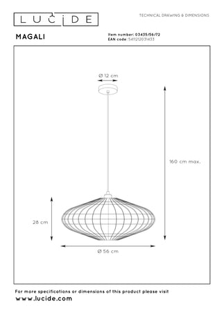 MAGALI - Hanglamp - Ø 56 cm - 1xE27 - Naturel