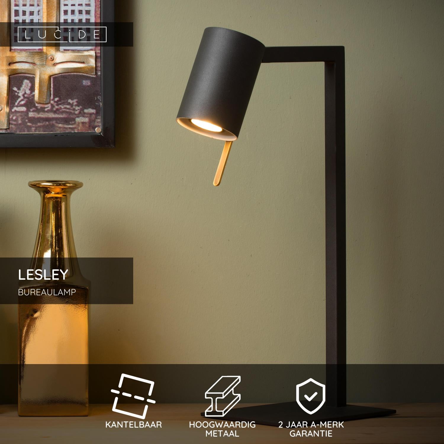 LESLEY - Bureaulamp - 1xGU10 - Zwart