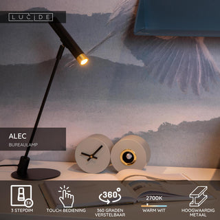 ALEC - Bureaulamp - LED 3 StepDim - G9 - 1x3W 2700K - Inclusief omwisselbare ringen - Zwart