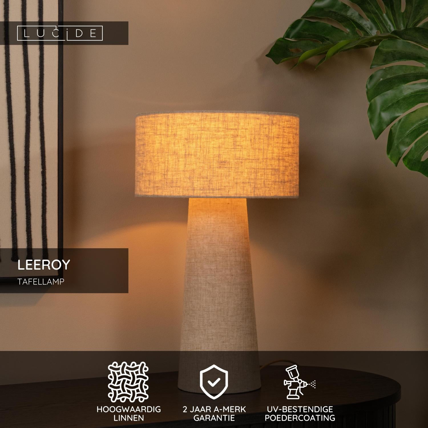 LEEROY - Tafellamp - Ø 30 cm - 1xE27 - Taupe