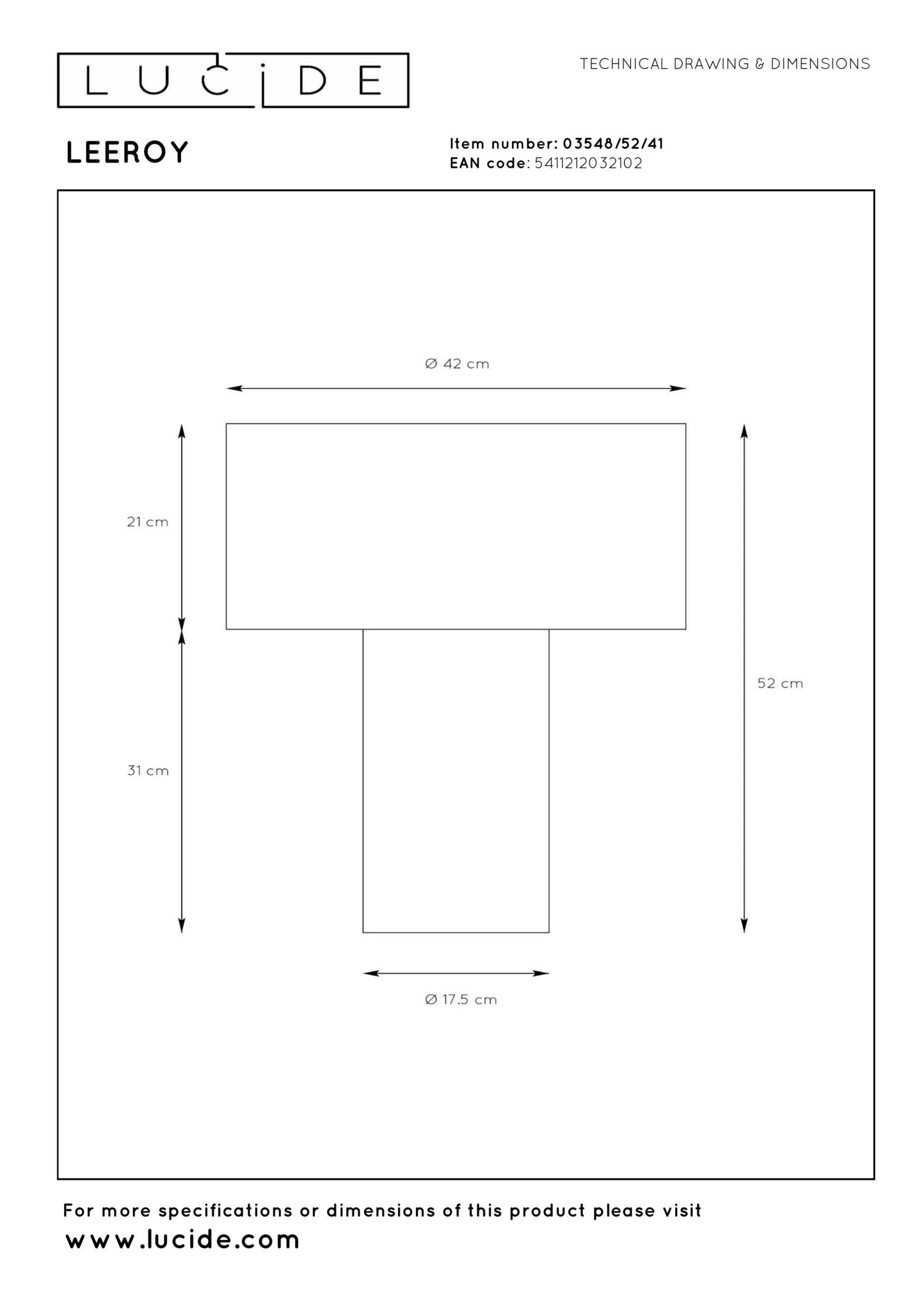 LEEROY - Lampe de table - 1xE27 - Taupe