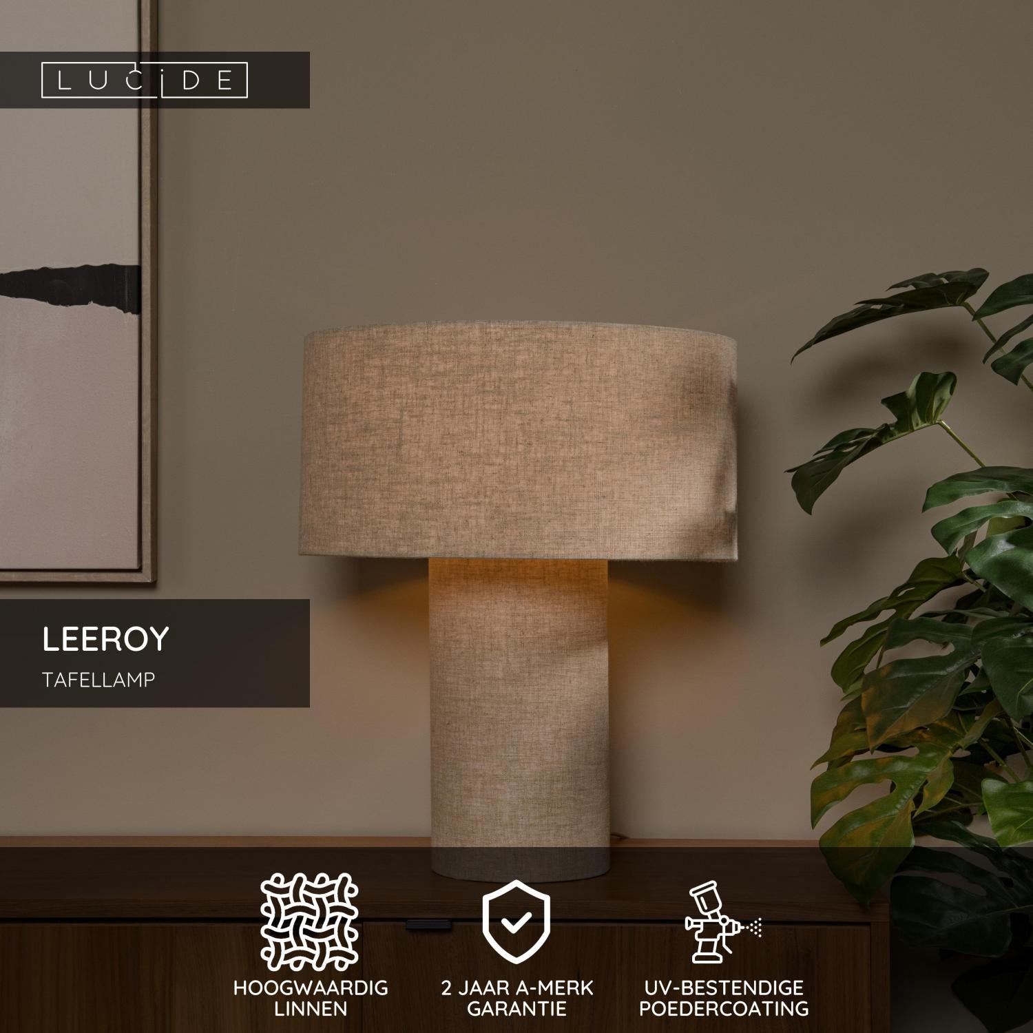 LEEROY - Lampe de table - 1xE27 - Taupe