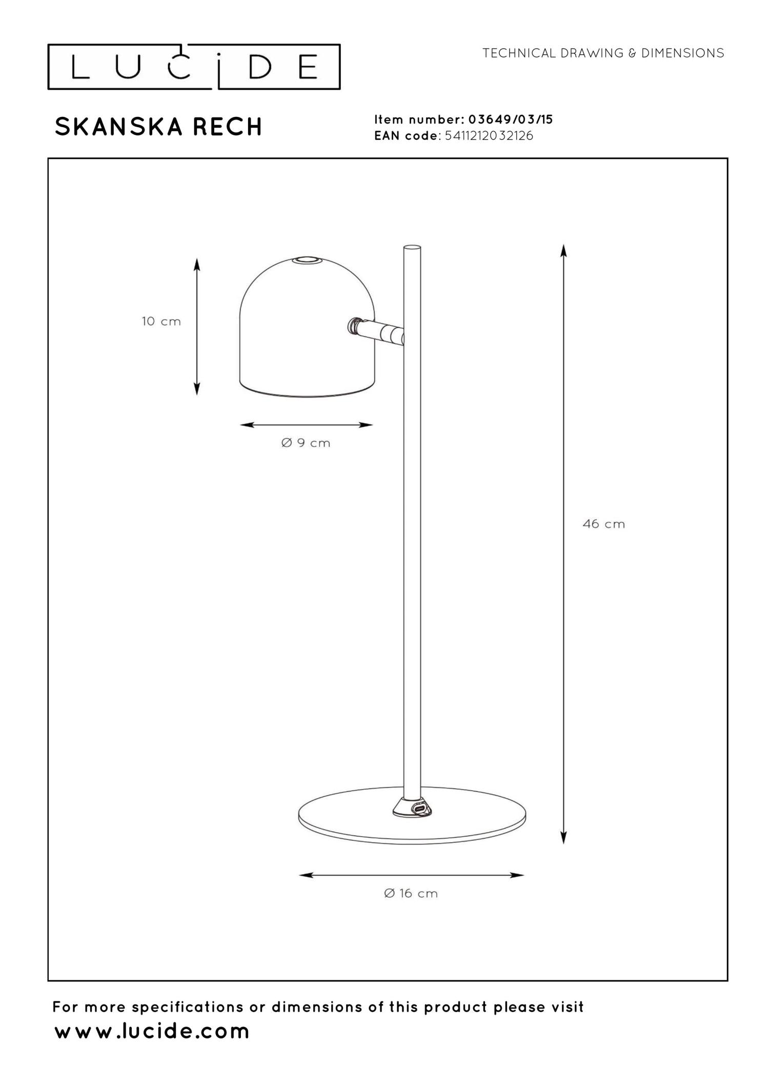 SKANSKA RECH - Rechargeable desk lamp Indoor/Outdoor - Battery - LED Dimmable - CCT - 1x3W 3000K/6000K - IP44 - Iron grey