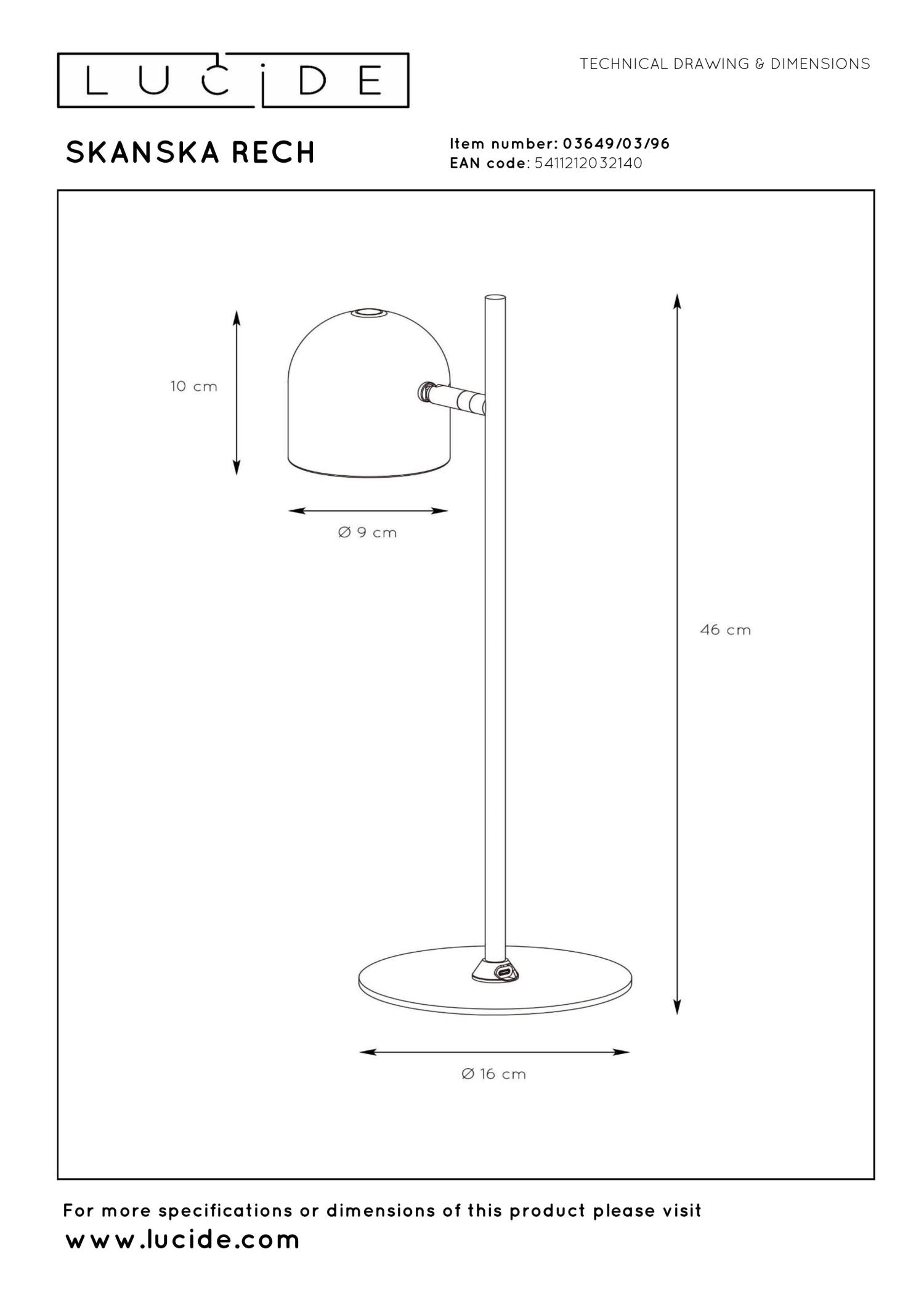 SKANSKA RECH - Lampe de bureau rechargeable Intérieur/Extérieur - Batterie/Pile - LED Var. - CCT - 1x3W 3000K/6000K - IP44 - Café