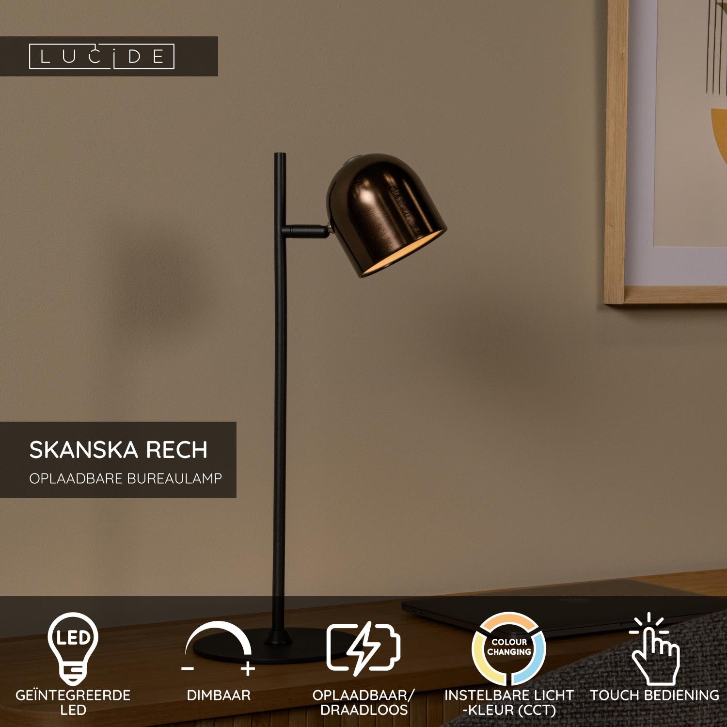 SKANSKA RECH - Oplaadbare Bureaulamp Binnen/Buiten - Accu/Batterij - LED Dimb. - CCT - 1x3W 3000K/6000K - IP44 - Koffie
