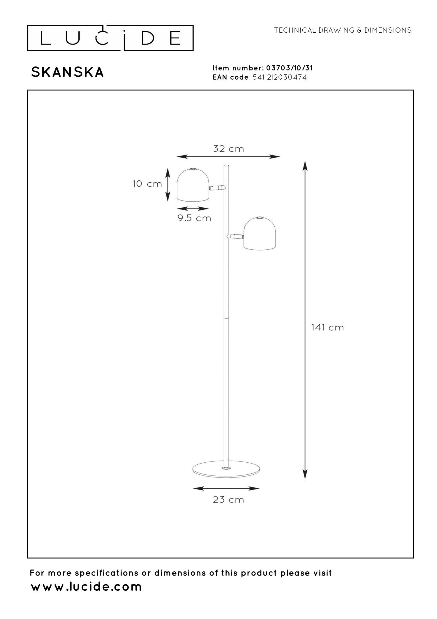 SKANSKA - Lampadaire - LED 3 StepDim - 2x5W 3000K - Blanc