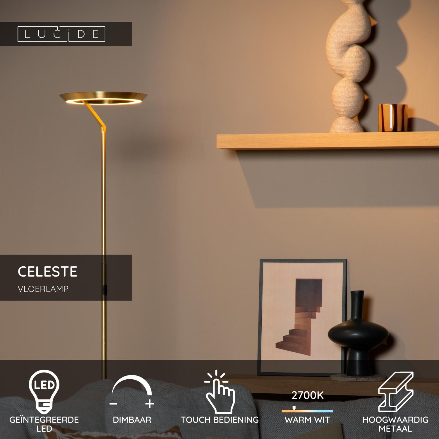 CELESTE - Floor lamp - Ø 28 cm - LED Dimmable - 1x21W 2700K - Matt Gold / Brass