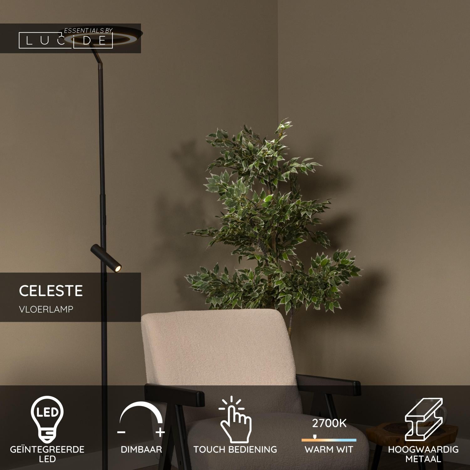 CELESTE - Vloerlamp - Ø 28 cm - LED Dimb. - 2700K - Zwart | Essential
