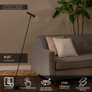 ALEC - Vloerlamp - LED 3 StepDim - G9 - 1x3W 2700K - Inclusief omwisselbare ringen - Zwart