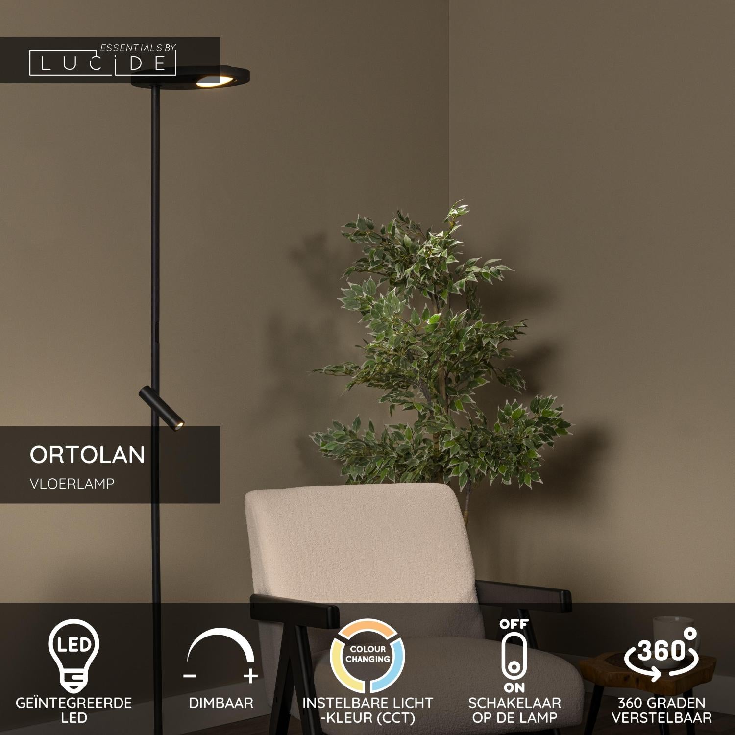 ORTOLAN - Floor lamp - LED Dimmable - CCT - 2700K/4000K - Black | Essential