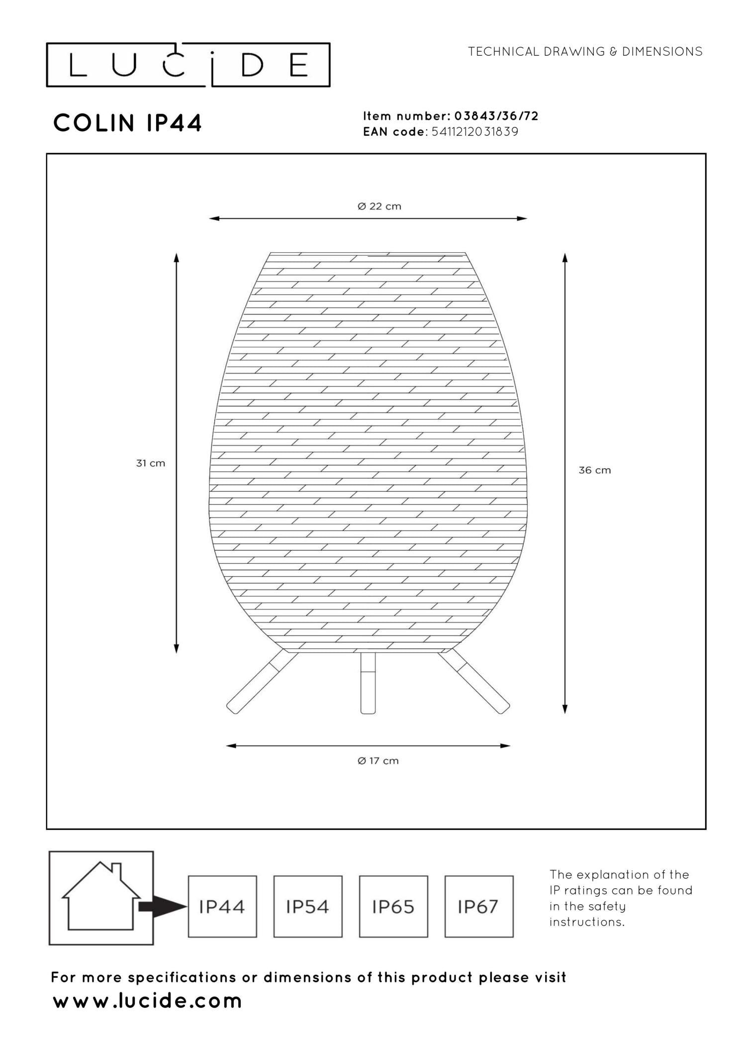 COLIN IP44 - Lampe de table rechargeable Intérieur/Extérieur - Batterie/Pile - LED 3 StepDim - 1x3W 3000K - IP44 - Naturel
