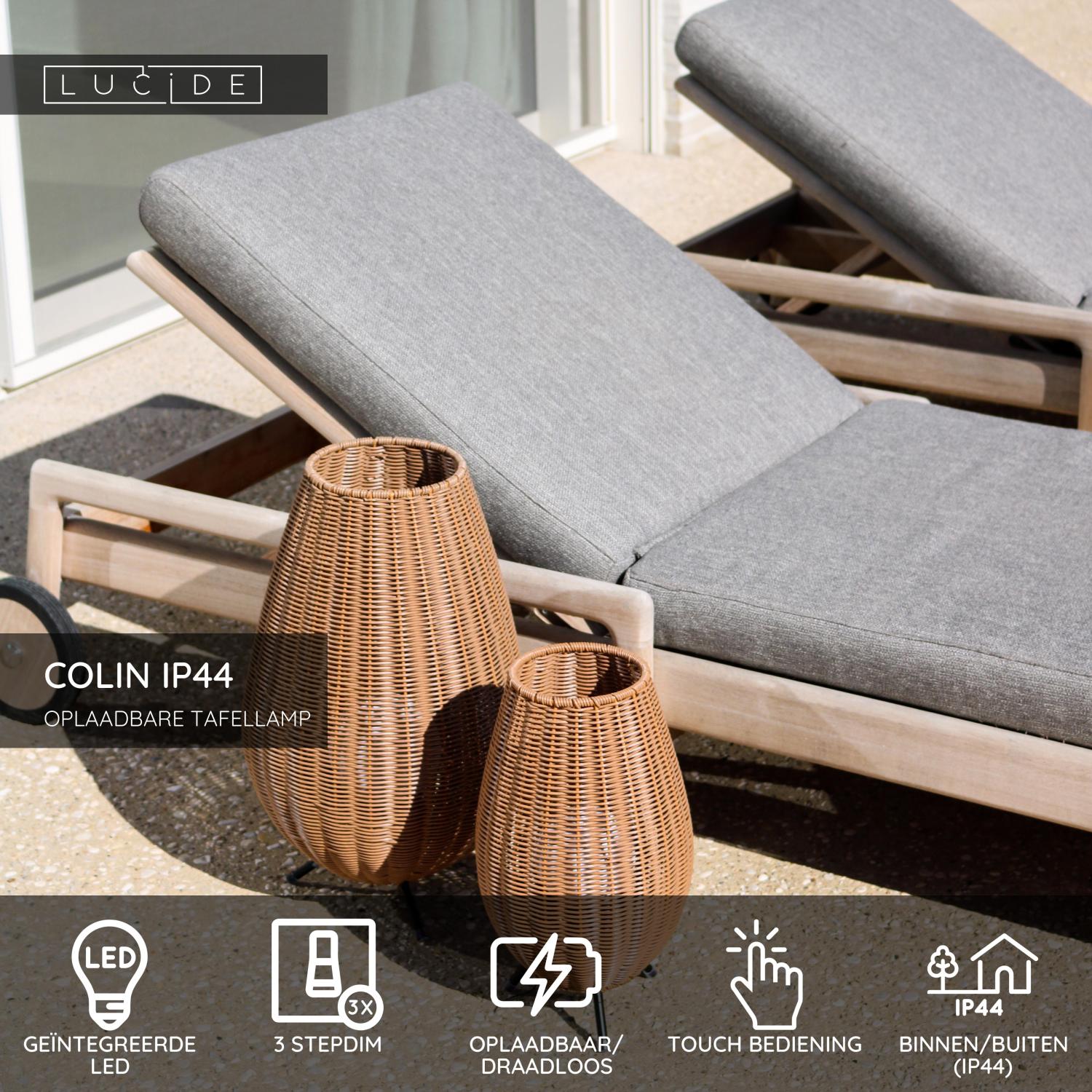 COLIN IP44 - Lampe de table rechargeable Intérieur/Extérieur - Batterie/Pile - LED 3 StepDim - 1x3W 3000K - IP44 - Naturel