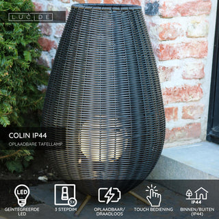 COLIN IP44 - Lampe de table rechargeable Intérieur/Extérieur - Batterie/Pile - LED 3 StepDim - 1x3W 3000K - IP44 - Noir
