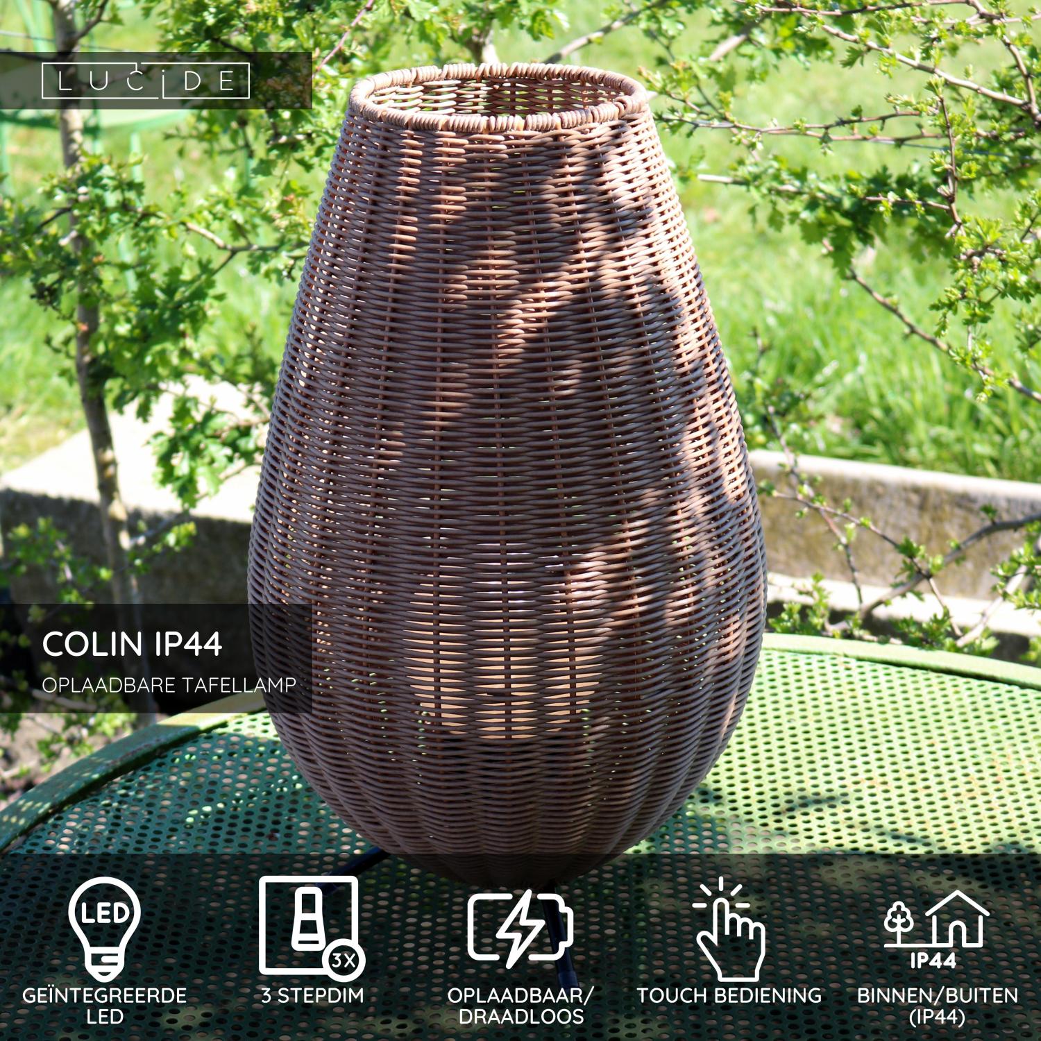 COLIN IP44 - Oplaadbare Tafellamp Binnen/Buiten - Accu/Batterij - LED 3 StepDim - 1x3W 3000K - IP44 - Naturel