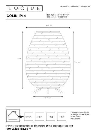 COLIN IP44 - Lampadaire rechargeable Intérieur/Extérieur - Batterie/Pile - LED 3 StepDim - 1x3W 3000K - IP44 - Noir