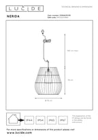 NERIDA - Suspension Intérieur/Extérieur - Ø 35 cm - 1xE27 - IP44 - Adapté aux plafonds hauts - Noir