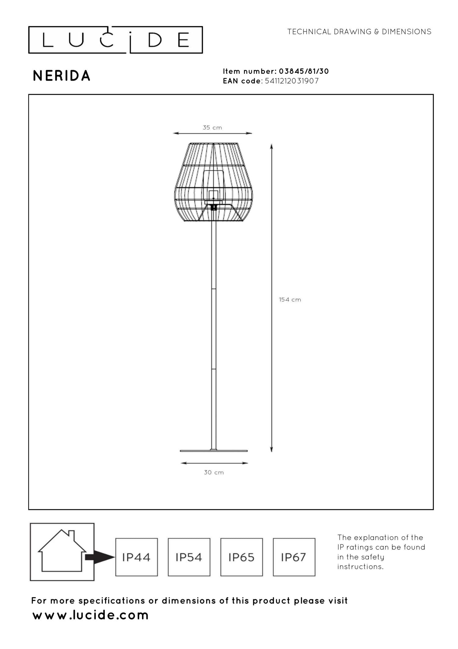 NERIDA - Lampadaire Intérieur/Extérieur - Ø 35 cm - 1xE27 - IP44 - Noir