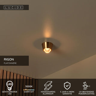 RIGON - Ceiling light - Ø 9 cm - LED - 1x7W 3000K - Matt Gold / Brass