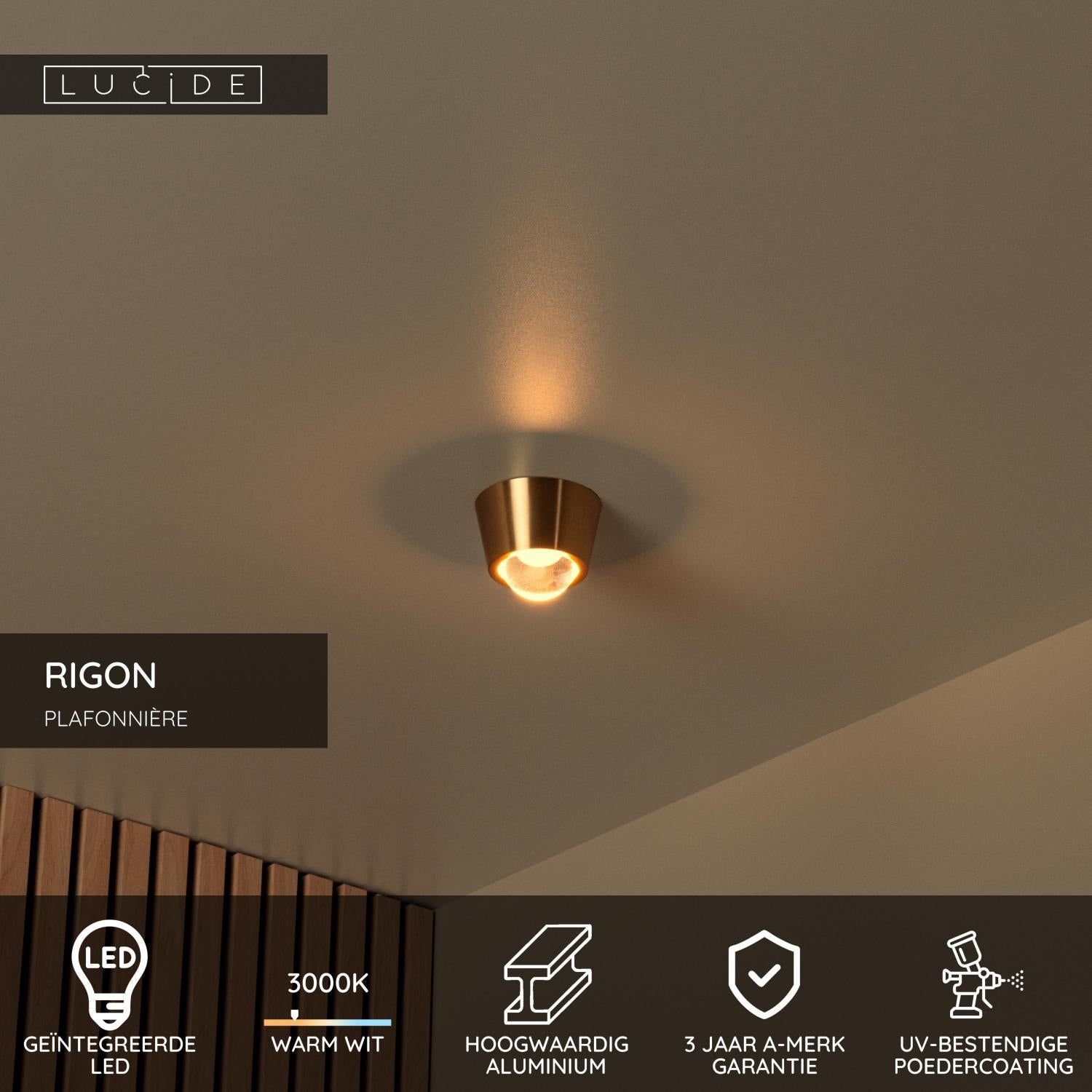 RIGON - Ceiling light - Ø 9 cm - LED - 1x7W 3000K - Matt Gold / Brass