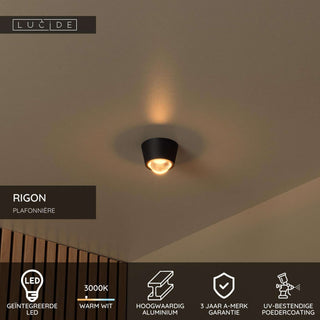 RIGON - Plafonnier - Ø 9 cm - LED - 1x6W 3000K - Noir