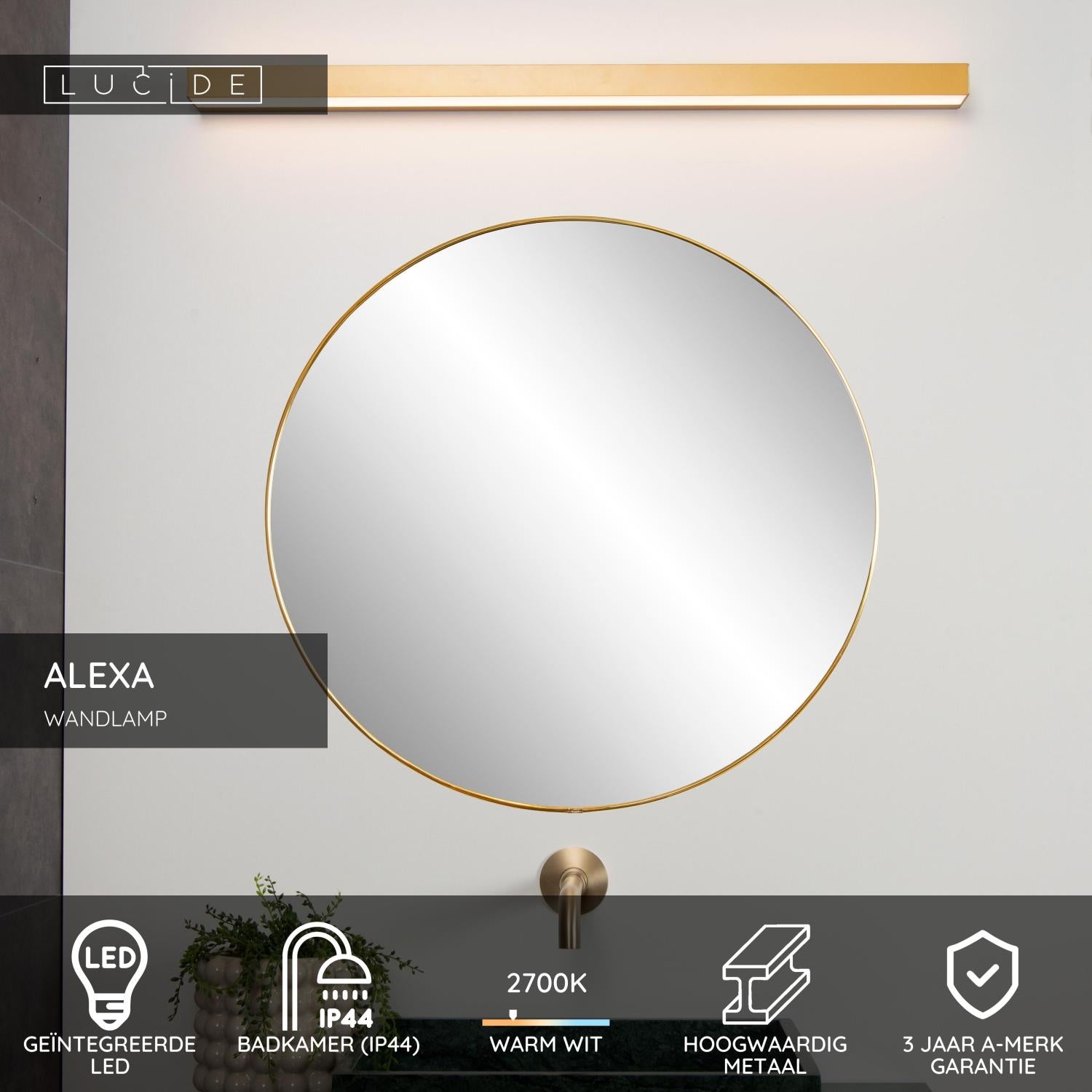 ALEXA - Wandlamp Badkamer - LED - 1x13W 2700K - IP44 - Mat Goud / Messing
