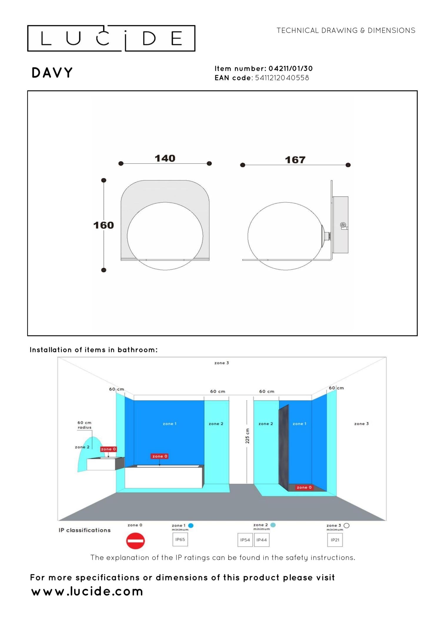 DAVY - Wandlamp Badkamer - 1xG9 - IP44 - Zwart