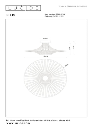 Lucide - ELLIS - Ceiling light - Ø 50 cm - 1xE27 - Taupe - IP20