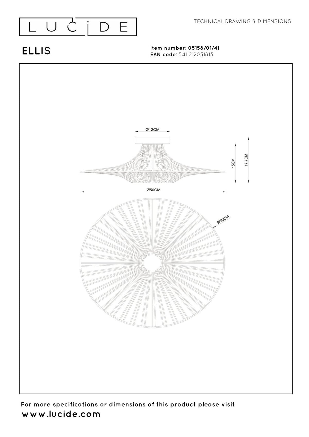Lucide - ELLIS - Ceiling light - Ø 50 cm - 1xE27 - Taupe - IP20