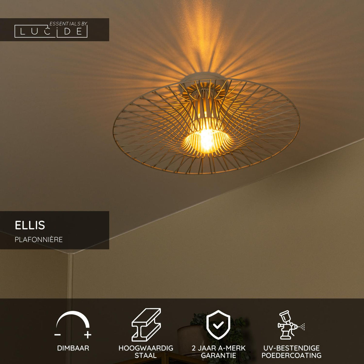 Lucide - ELLIS - Plafonnière - Ø 50 cm - 1xE27 - Taupe - IP20