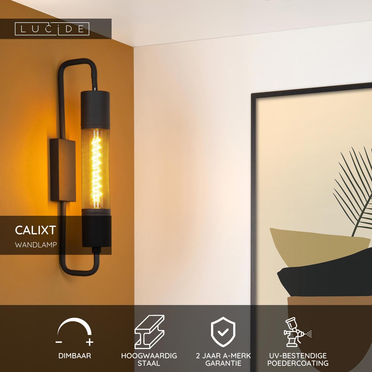 CALIXT - Wandlamp - 1xE27 - Zwart
