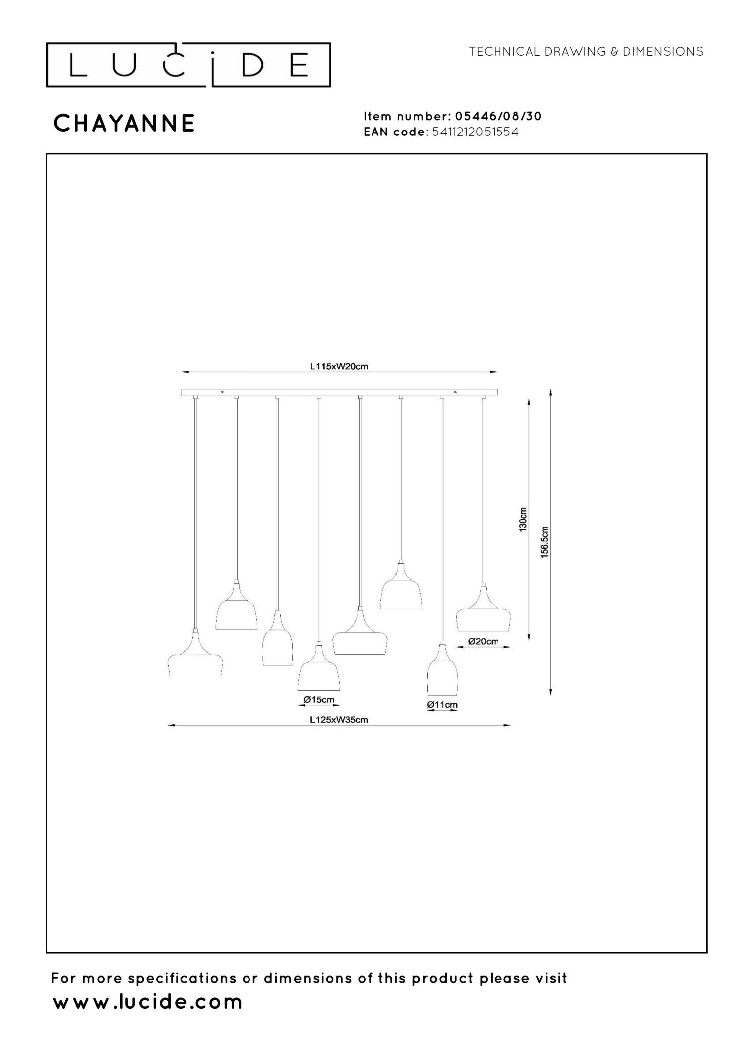 CHAYANNE - Hanglamp - 8xE14 - Zwart