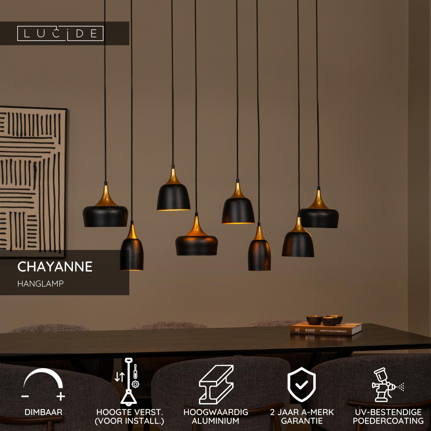 CHAYANNE - Hanglamp - 8xE14 - Zwart